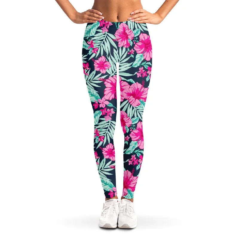 Referral Discount Pink Hibiscus Tropical Pattern Print Women's Leggings