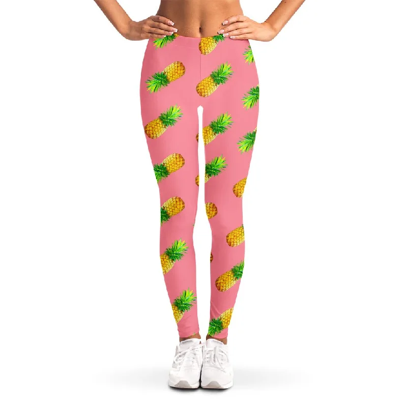 Act Now Pink Pineapple Pattern Print Women's Leggings