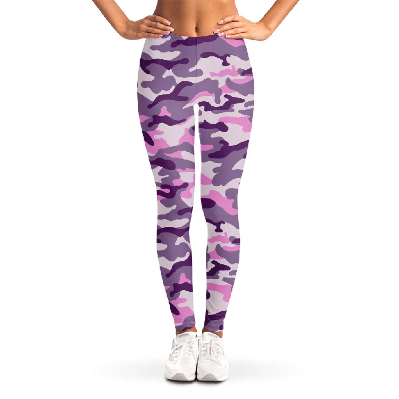 Value Deals Pink Purple And Grey Camouflage Print Women's Leggings