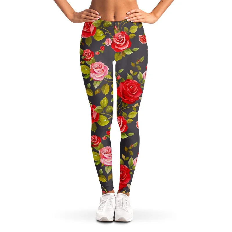 Today’s Special Pink Red Rose Floral Pattern Print Women's Leggings