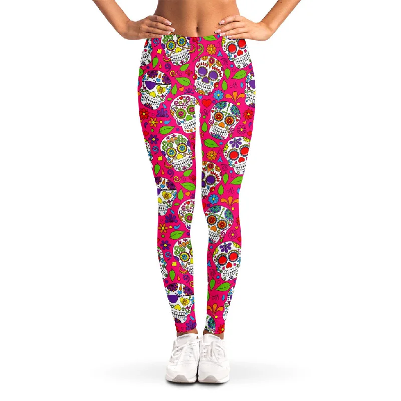 Limited Edition Pink Sugar Skull Pattern Print Women's Leggings