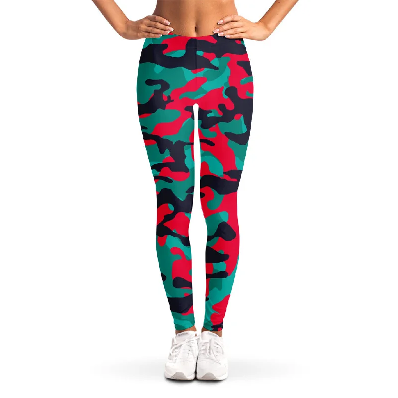 Take Advantage Pink Teal And Black Camouflage Print Women's Leggings