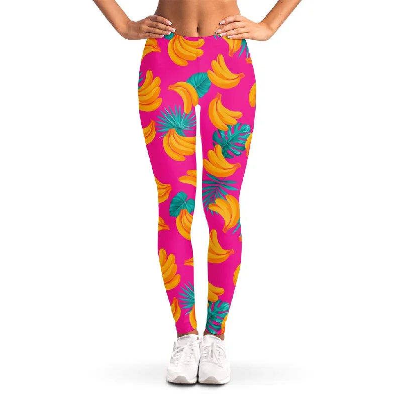 Weekend Special Pink Tropical Banana Pattern Print Women's Leggings