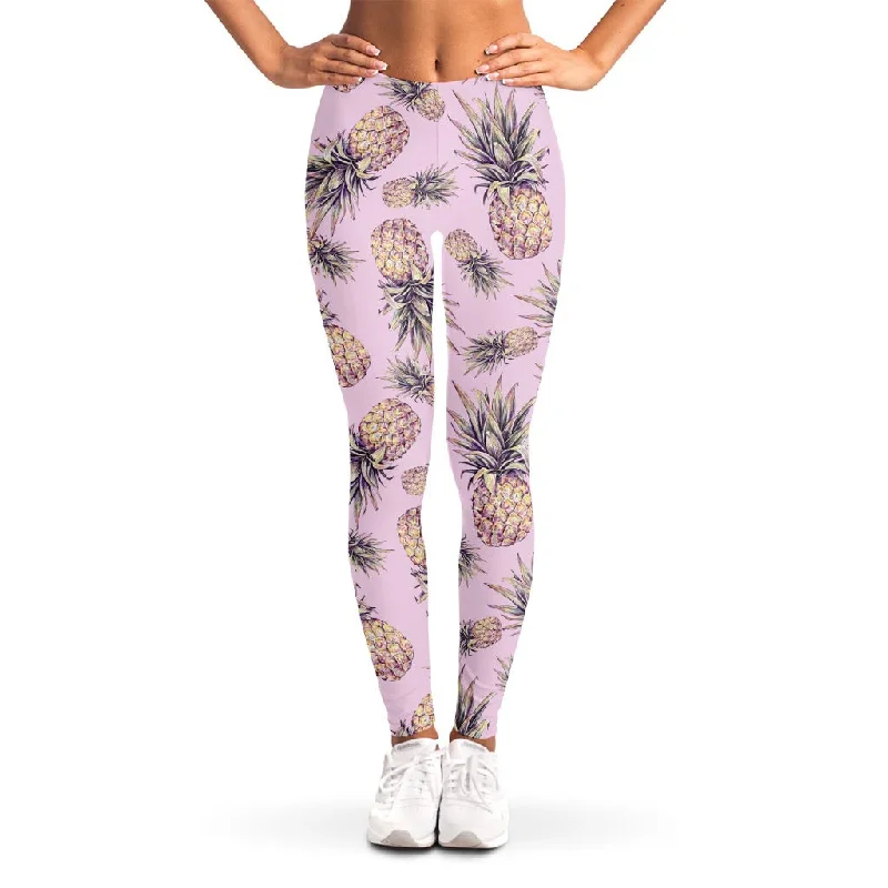 Deal of the Day Pink Vintage Pineapple Pattern Print Women's Leggings