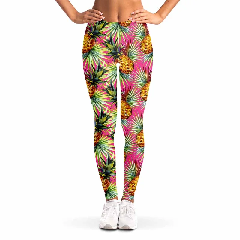 Best Seller Pink Watercolor Pineapple Pattern Print Women's Leggings