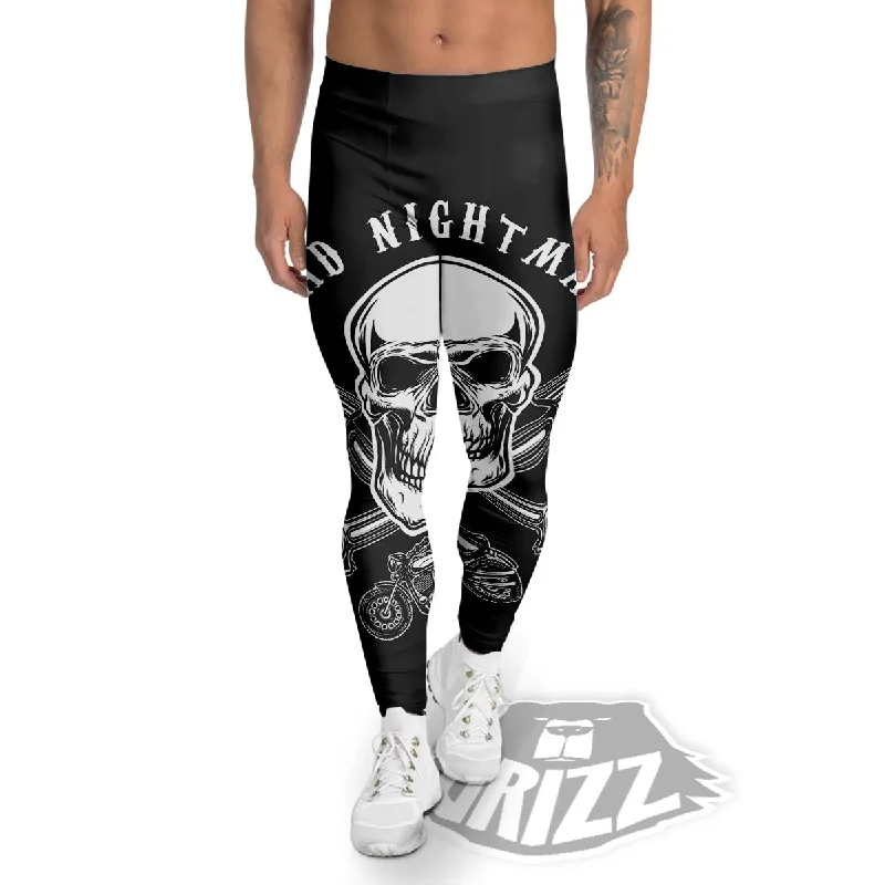 Piston Skull Mechanic Cross Print Men's Leggings