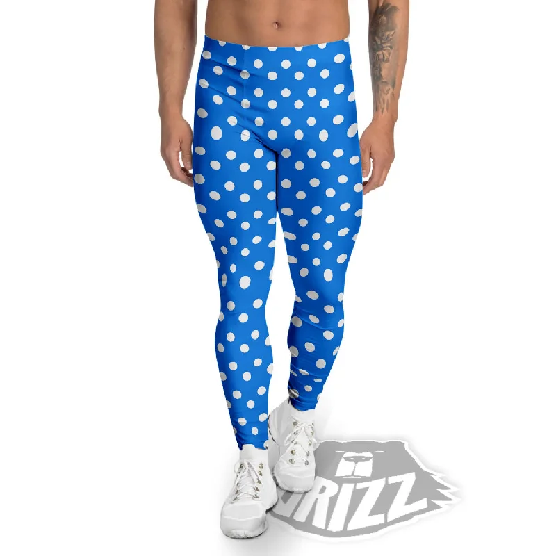 Polka Dot White And Blue Print Pattern Men's Leggings