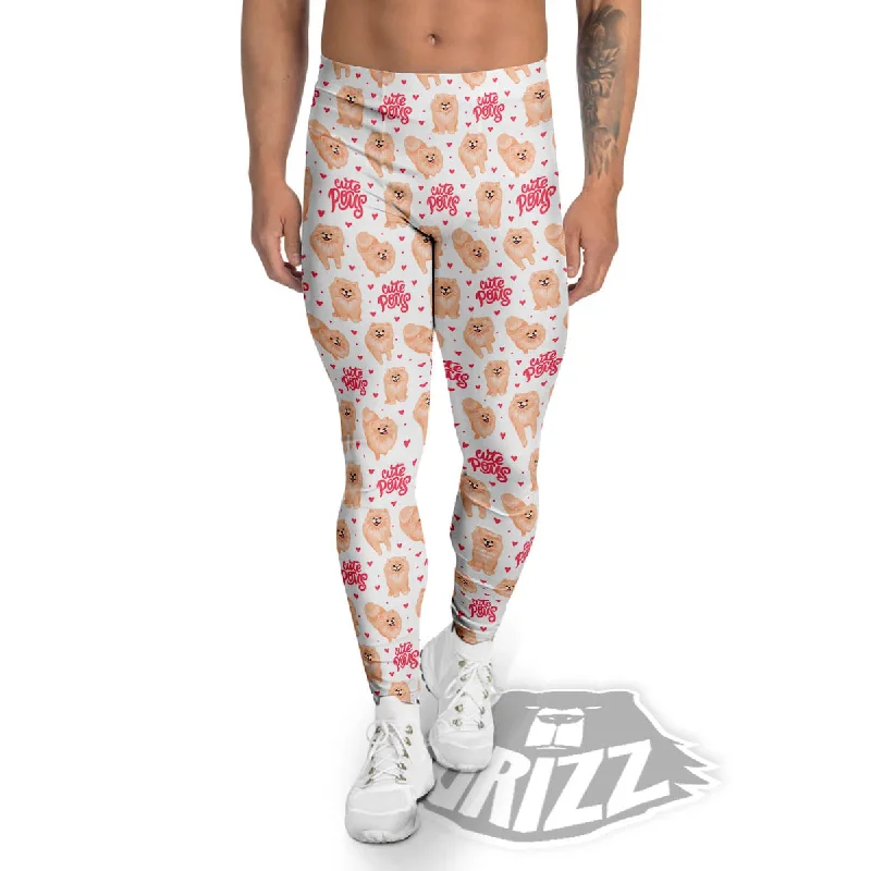 Pomeranian Cartoon Print Pattern Men's Leggings