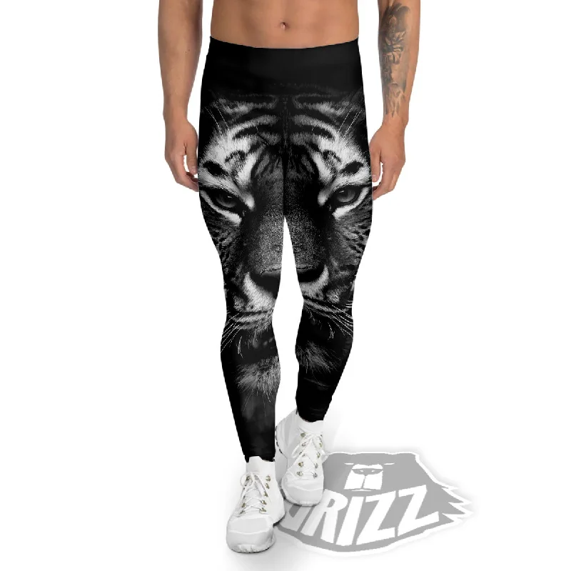 Portrait Black Tiger Print Men's Leggings