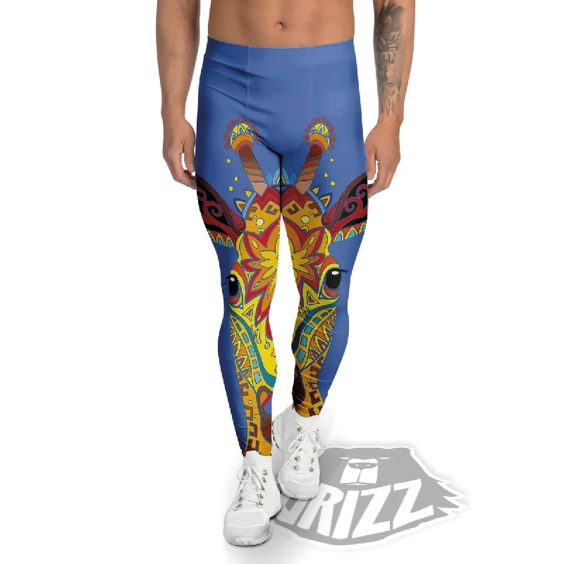 Portrait Giraffe Colorful Print Men's Leggings