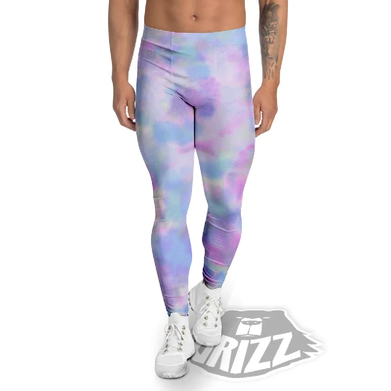 Purple And Blue Tie Dye Shibori Print Men's Leggings