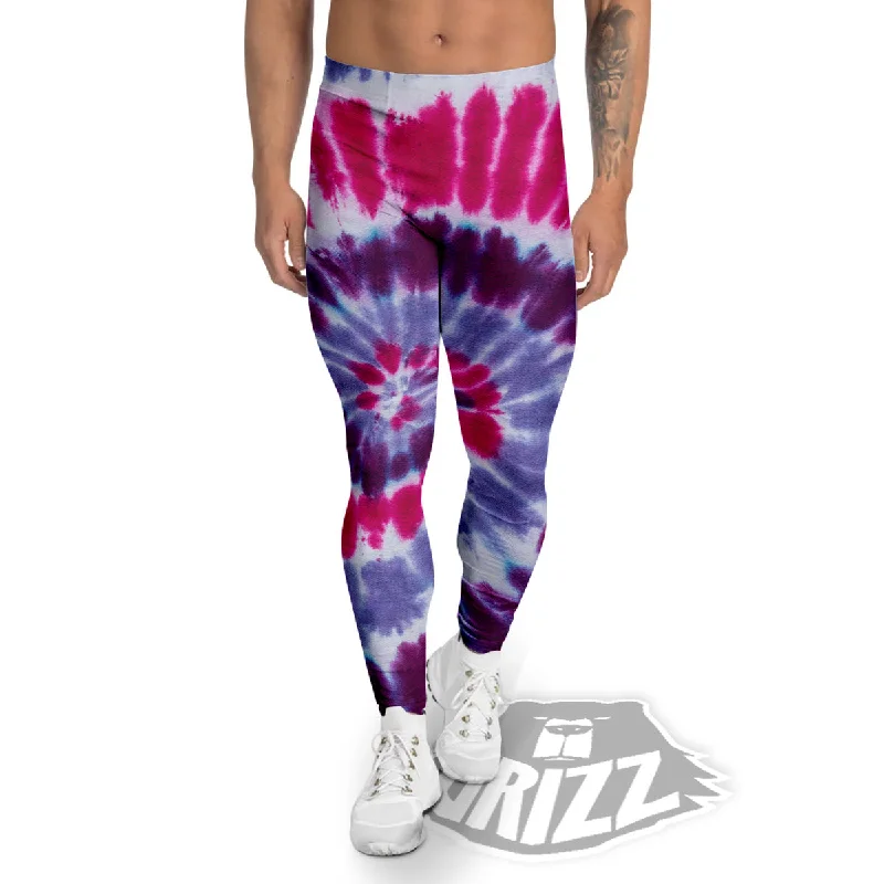 Purple And Blue Tie Dye Spiral Print Men's Leggings