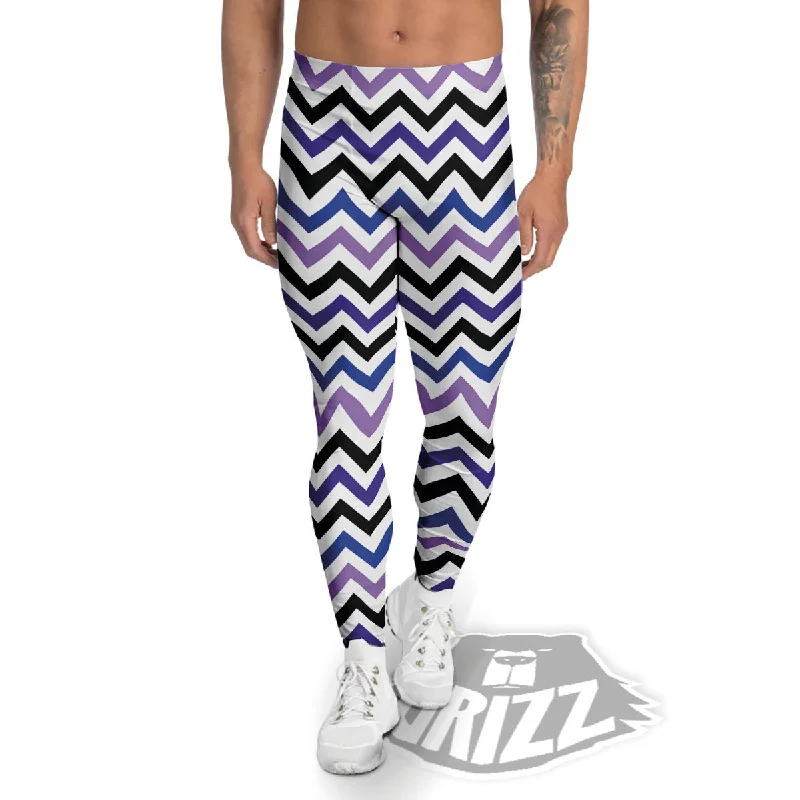 Purple Blue And Black Chevron Print Men's Leggings