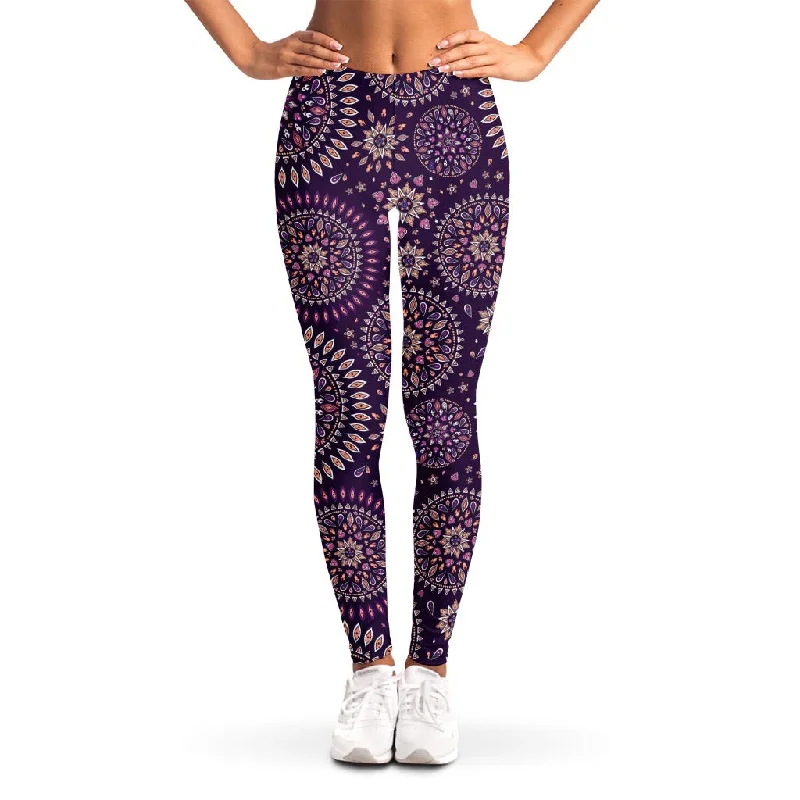Super Deal Purple Bohemian Mandala Pattern Print Women's Leggings