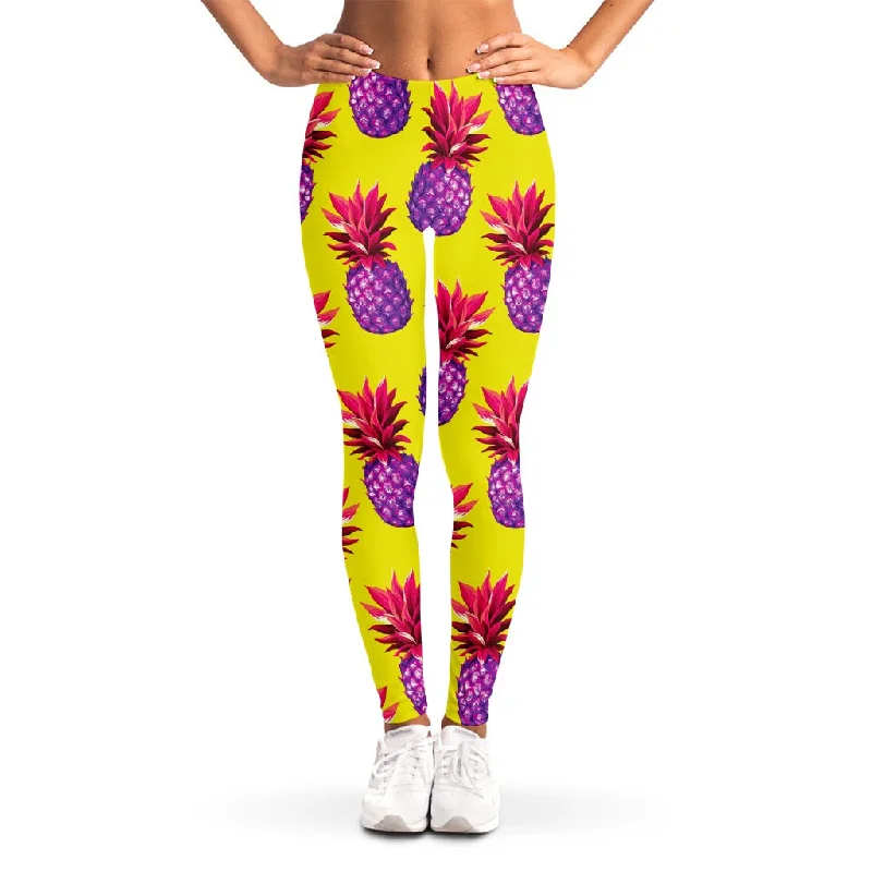 Final Clearance Purple EDM Pineapple Pattern Print Women's Leggings