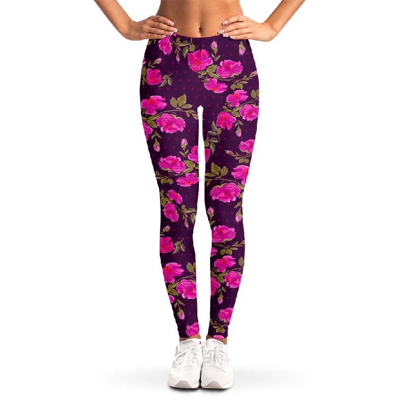 Early Access Purple Floral Flower Pattern Print Women's Leggings