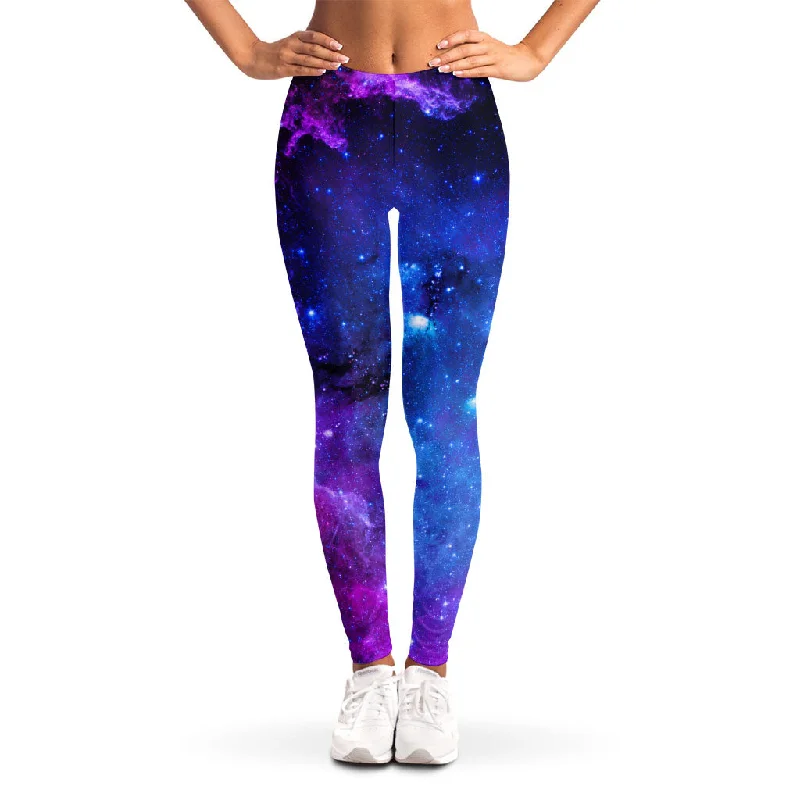 Deep Discounts Purple Galaxy Space Blue Starfield Print Women's Leggings