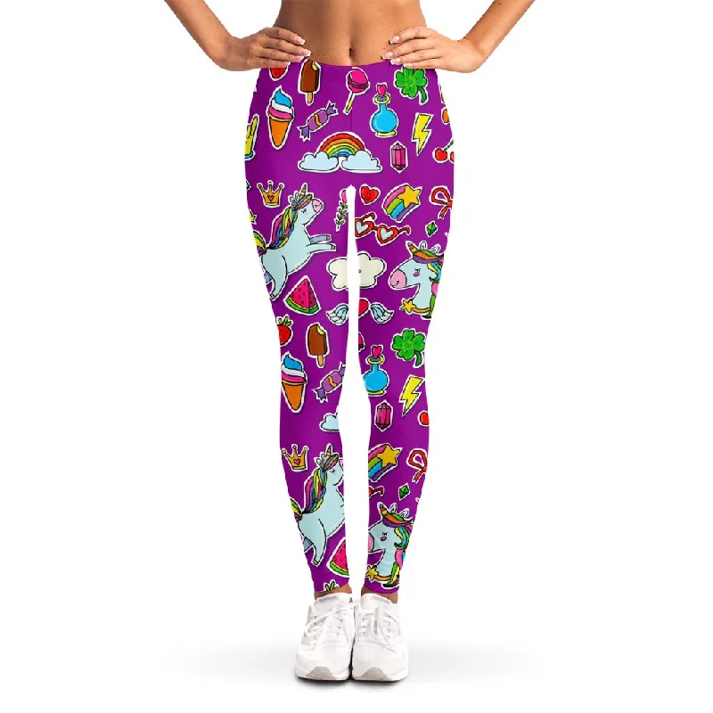 Crazy Deals Purple Girly Unicorn Pattern Print Women's Leggings