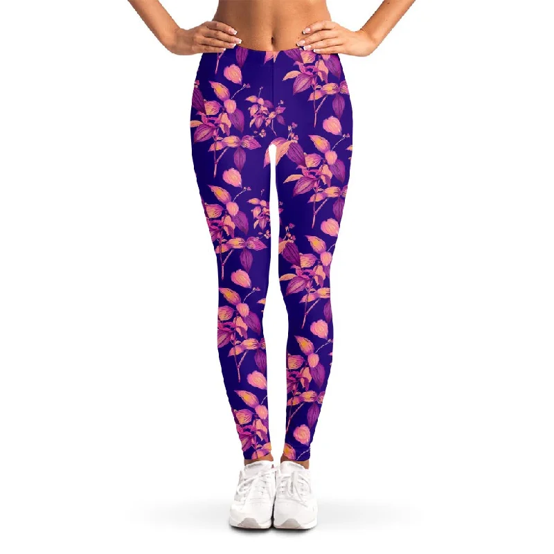 Discount Mania Purple Tropical Hawaiian Pattern Print Women's Leggings
