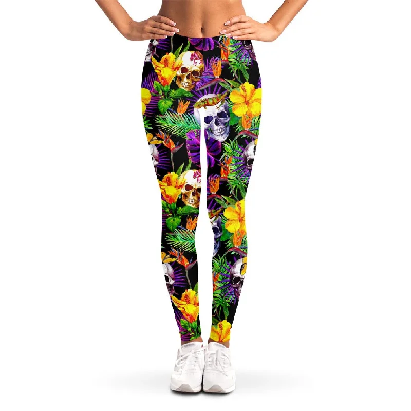 Daily Specials Purple Tropical Skull Pattern Print Women's Leggings