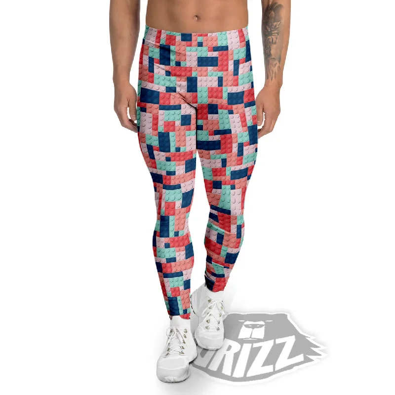 Puzzle Game Colorful Block Print Pattern Men's Leggings