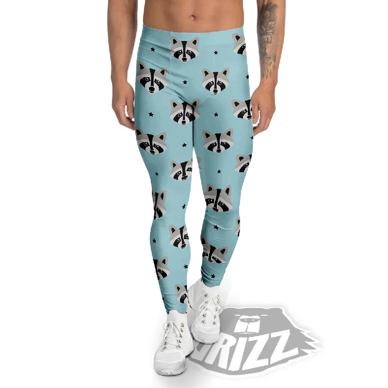 Raccoon Cartoon Print Pattern Men's Leggings