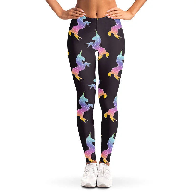 Weekend Deal Rainbow Origami Unicorn Pattern Print Women's Leggings