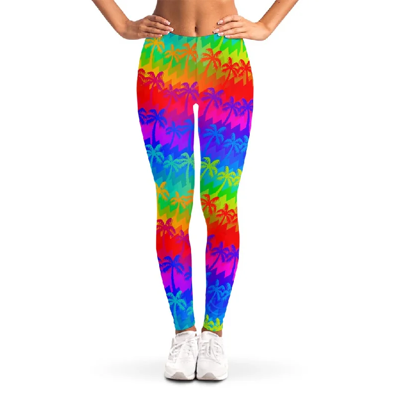 Unbeatable Prices Rainbow Palm Tree Pattern Print Women's Leggings
