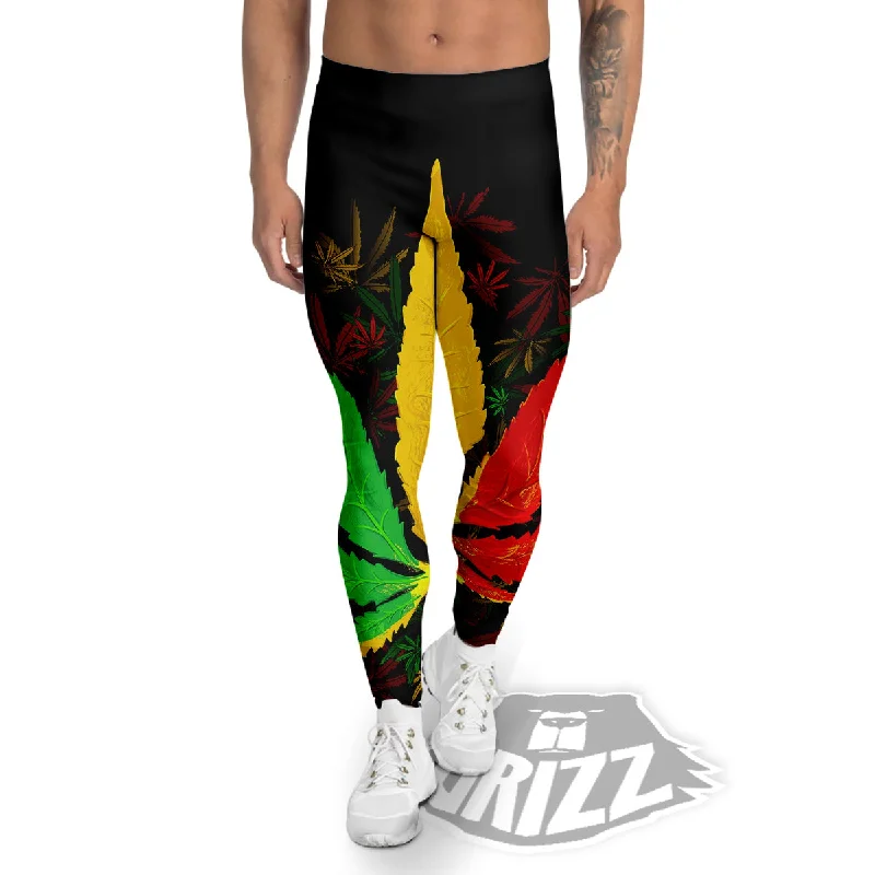 Rasta Cannabis Print Men's Leggings