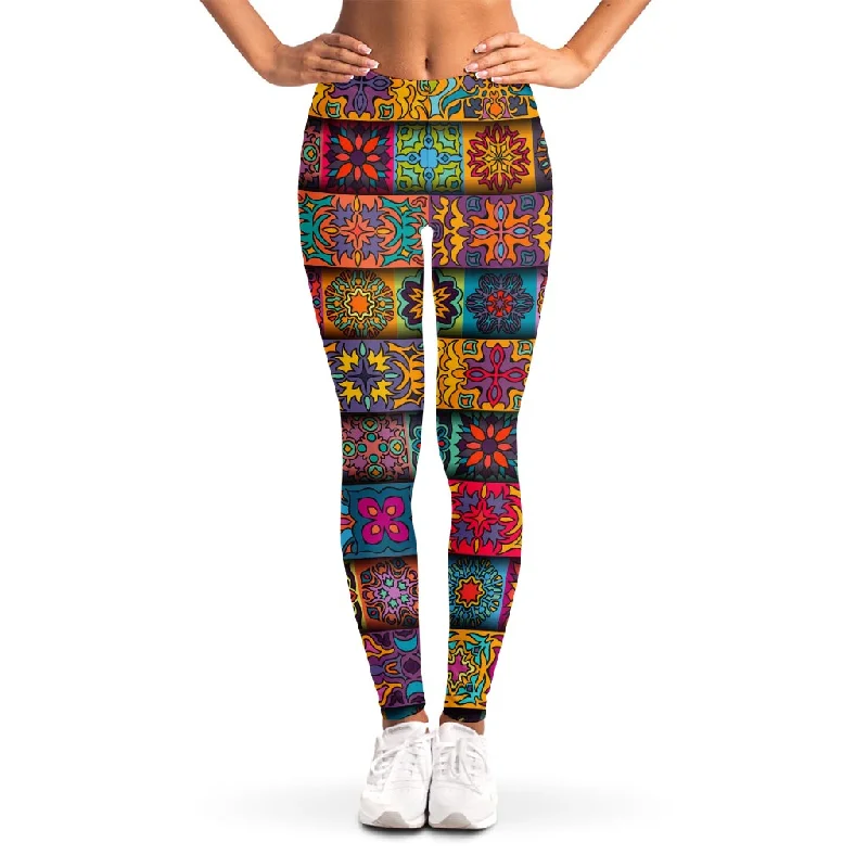 Super Deal Rectangle Mandala Bohemian Pattern Print Women's Leggings