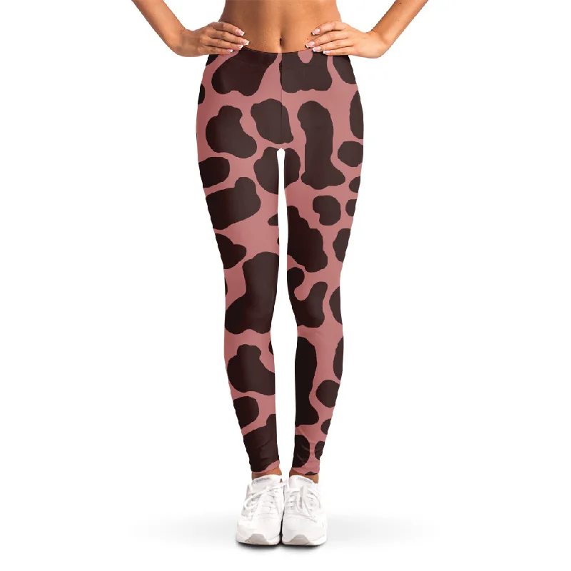 Shop and Save Red Brown Cow Print Women's Leggings