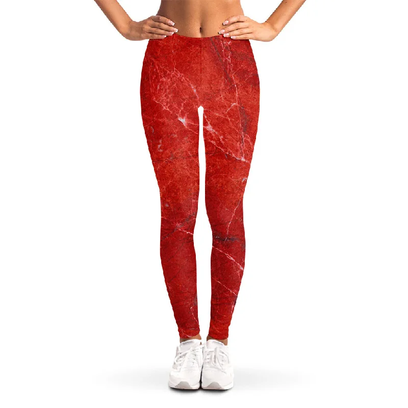 Overstock Red Marble Print Women's Leggings