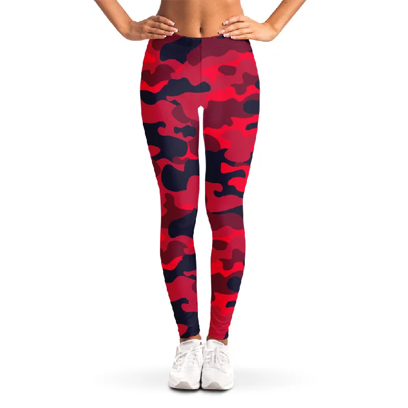 Sale Event Red Pink And Black Camouflage Print Women's Leggings