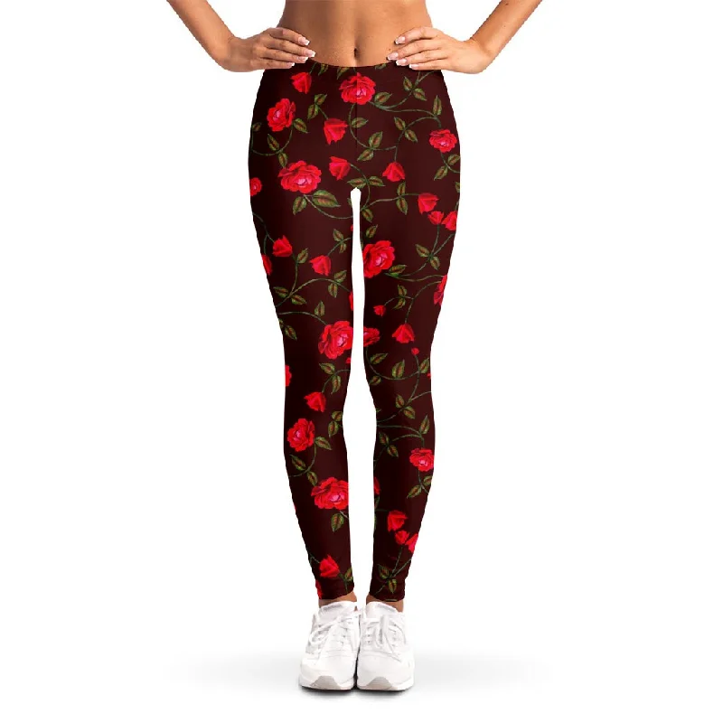 Huge Discounts Red Rose Floral Flower Pattern Print Women's Leggings