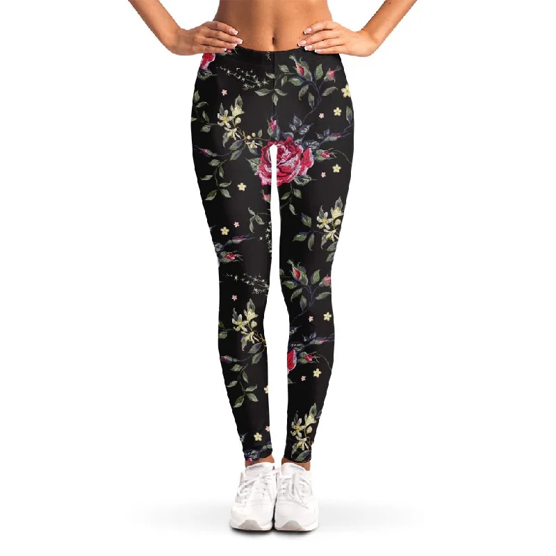 Final Clearance Red Rose Floral Pattern Print Women's Leggings