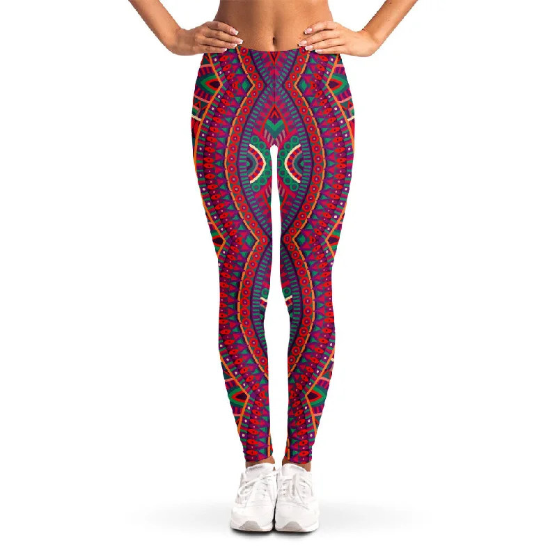 Closeout Red Tribal Ethnic Mandala Print Women's Leggings