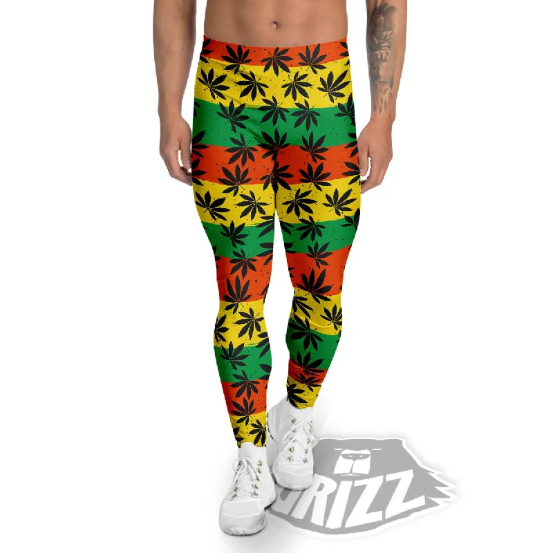 Reggae Hemp Leaves Classic Print Pattern Men's Leggings