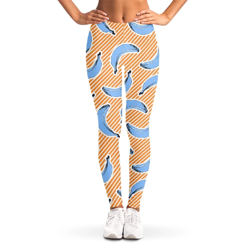 Buy Now Retro Blue Banana Pattern Print Women's Leggings