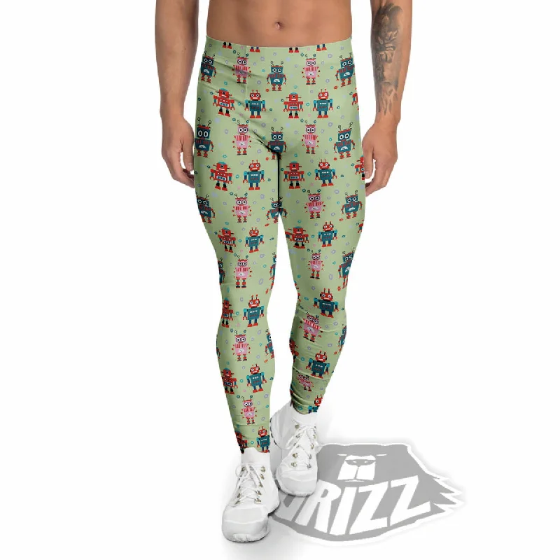 Robot Colorful Print Pattern Men's Leggings