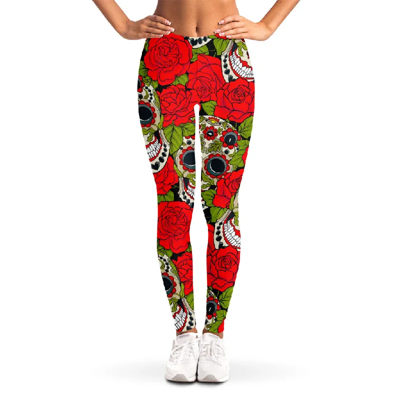 Amazing Deals Rose Floral Sugar Skull Pattern Print Women's Leggings