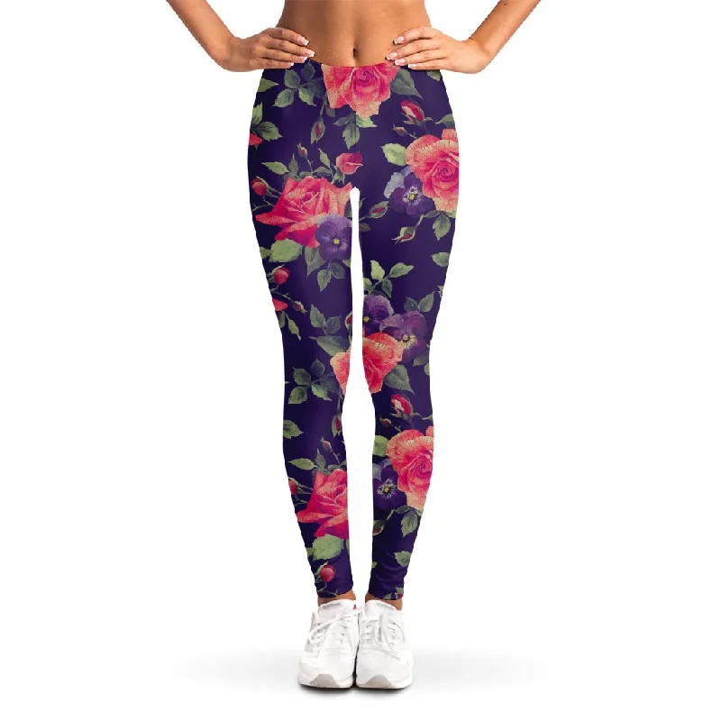Deal Mania Rose Pansy Floral Flower Pattern Print Women's Leggings