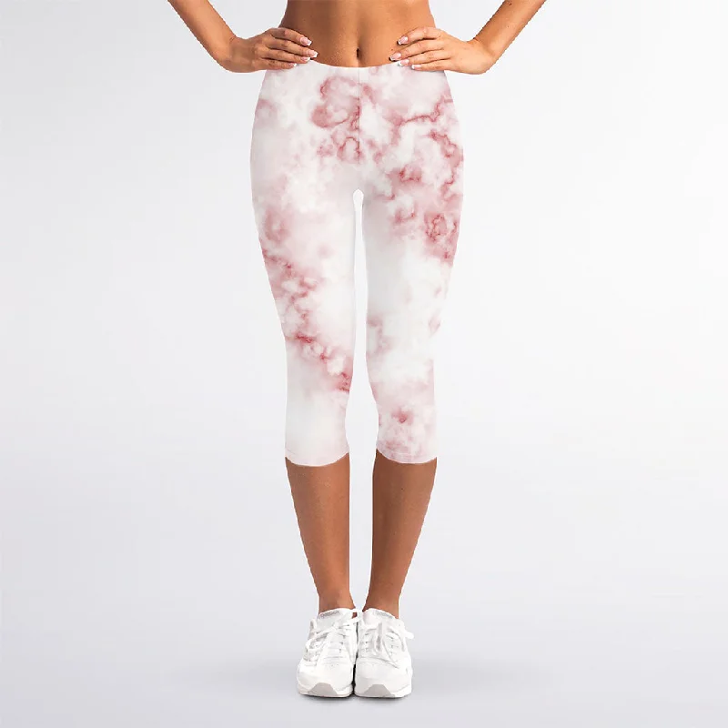 Savings Bonanza Rose Pink Marble Print Women's Capri Leggings