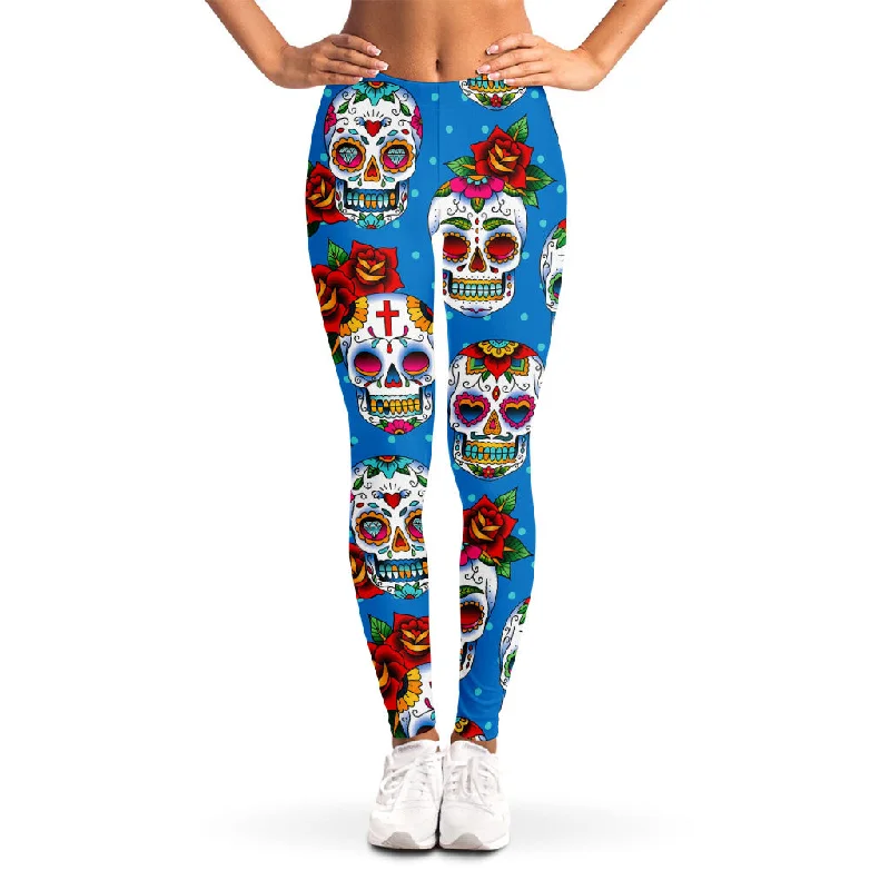 Savings Bonanza Rose Sugar Skull Pattern Print Women's Leggings