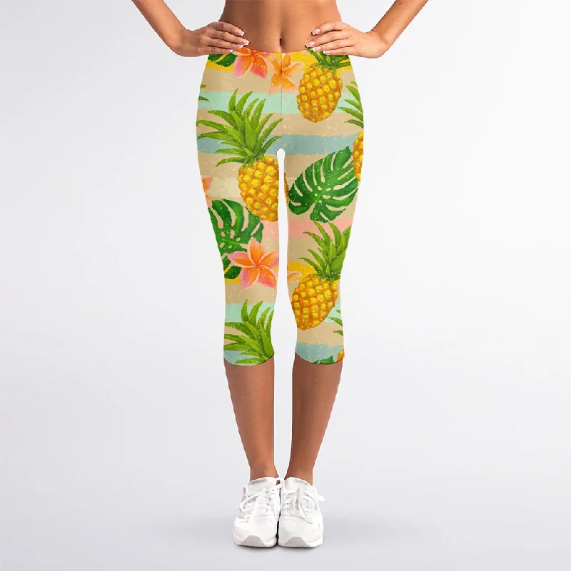 Overstock Sale Sand Beach Pineapple Pattern Print Women's Capri Leggings