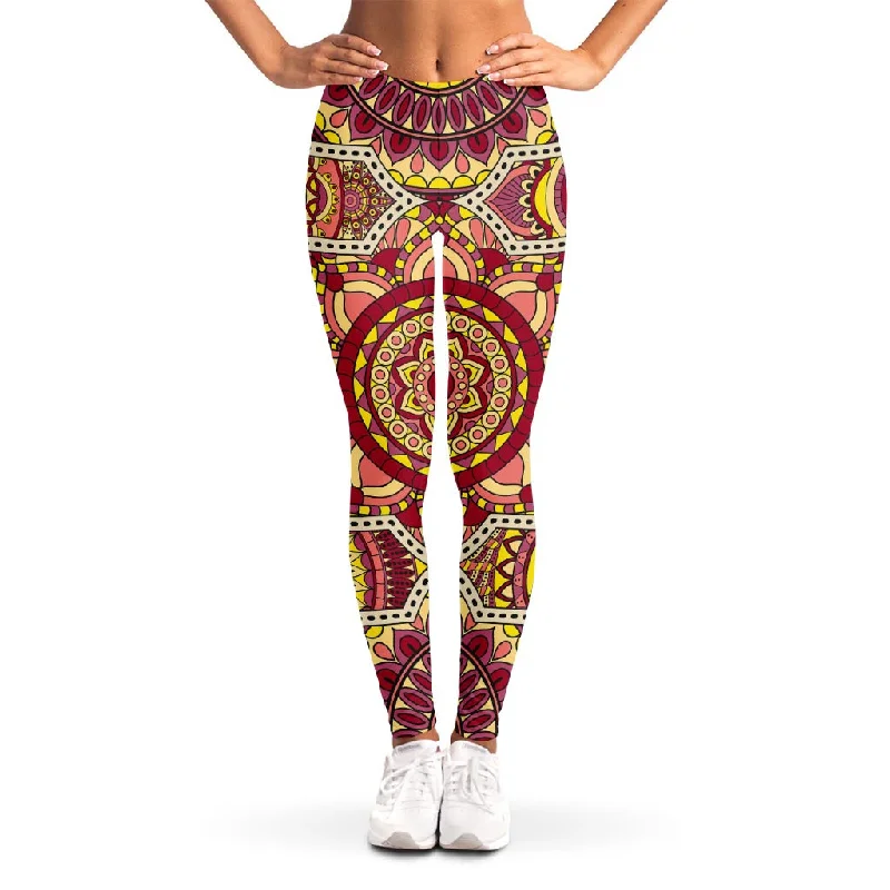 Deal Zone Sangria Mandala Bohemian Pattern Print Women's Leggings