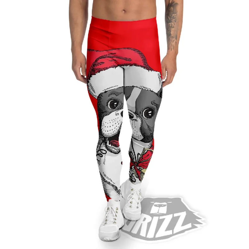 Santa Christmas French Bulldog Print Men's Leggings