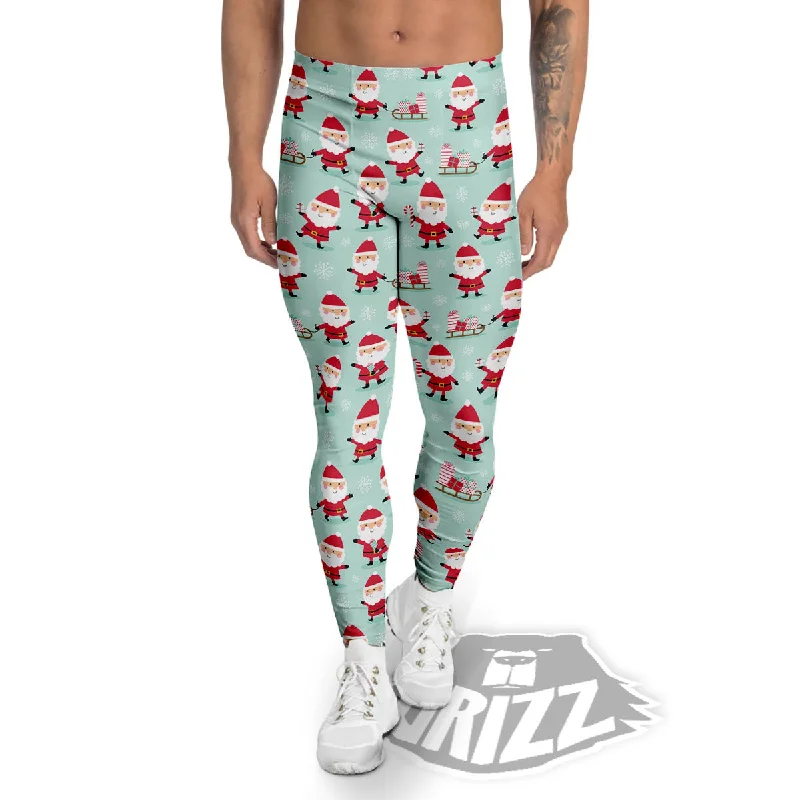 Santa Claus Cartoon Print Pattern Men's Leggings