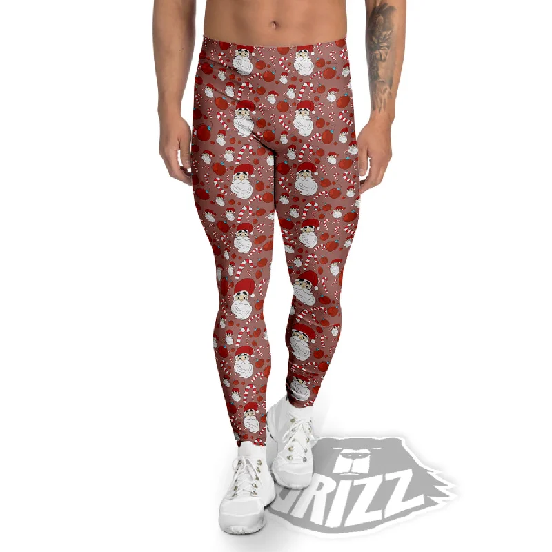 Santa Claus Hat And Candy Print Pattern Men's Leggings