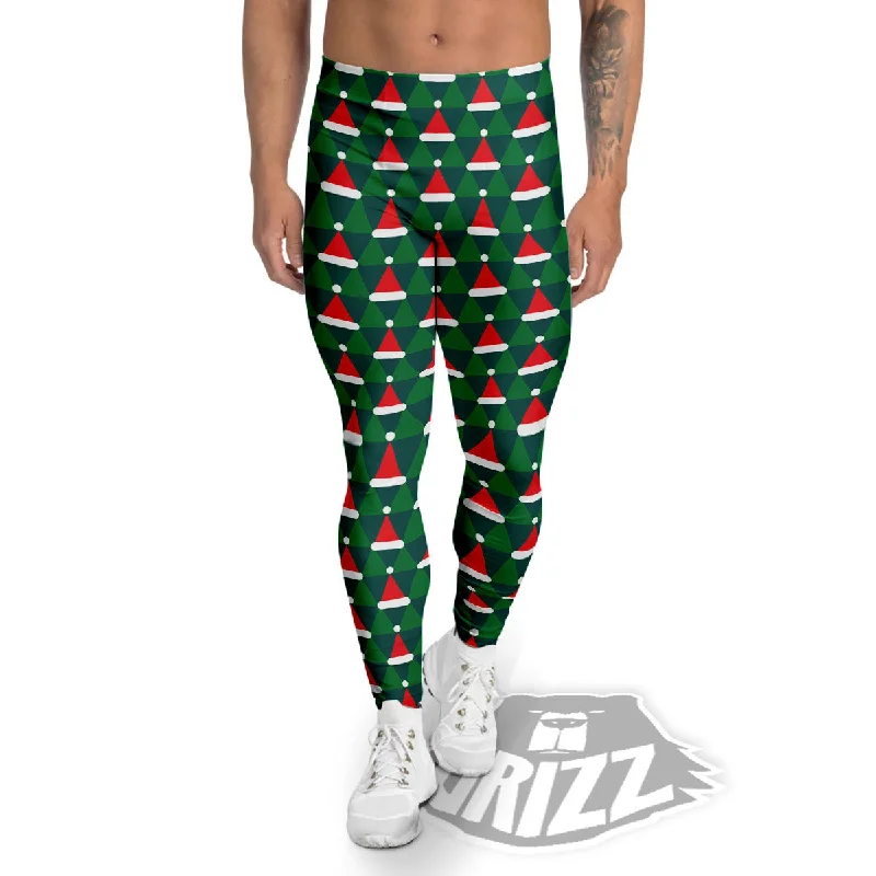 Santa Hats Christmas Print Pattern Men's Leggings