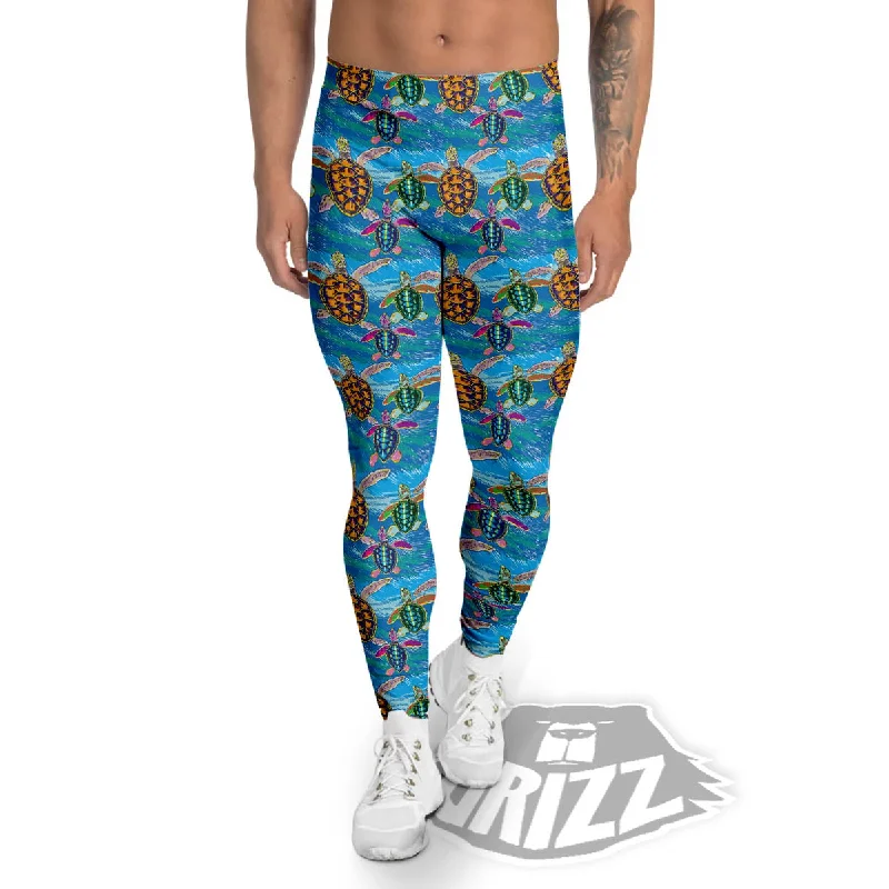 Sea Turtle Colorful Print Pattern Men's Leggings